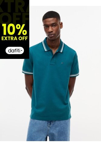 Polo Verde De Corte Regular Ribeteado Con Logo Tommy Jeans Tommy Hilfiger