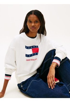 Buzo Blanco Holgado De Felpa Con Logo Ondulante Tommy Jeans