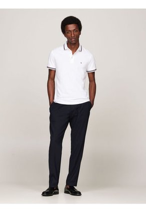 Polo Blanco De Corte Slim Con Ribetes Tommy Hilfiger