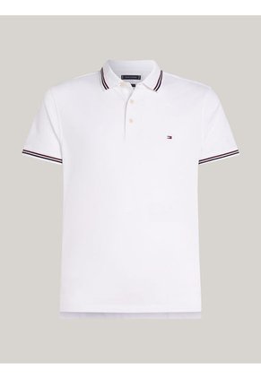 Polo Blanco De Corte Slim Con Ribetes Tommy Hilfiger