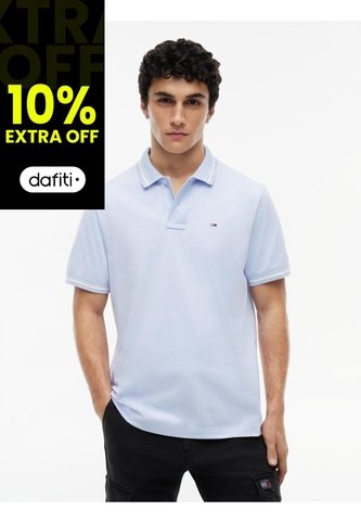 Polo Celeste De Corte Regular Ribeteado Con Logo Tommy Jeans Tommy Hilfiger