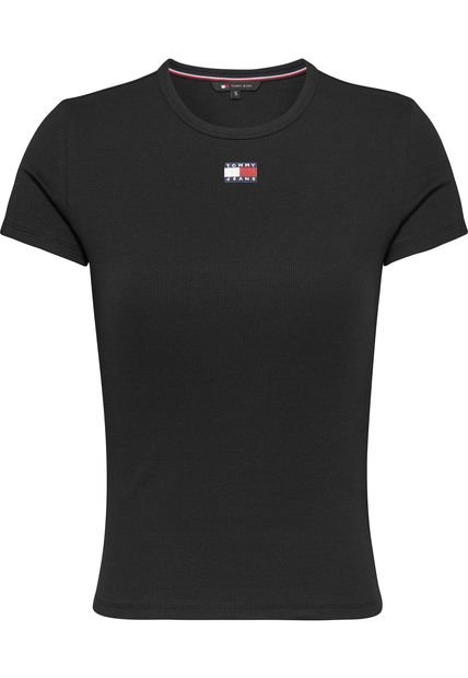 Camiseta Negra De Corte Slim Con Parche Tommy Jeans