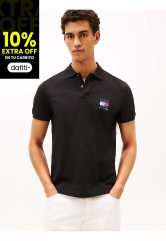 Polo Negro De Corte Regular Con Logo Gráfico Tommy Hilfiger Tommy Hilfiger