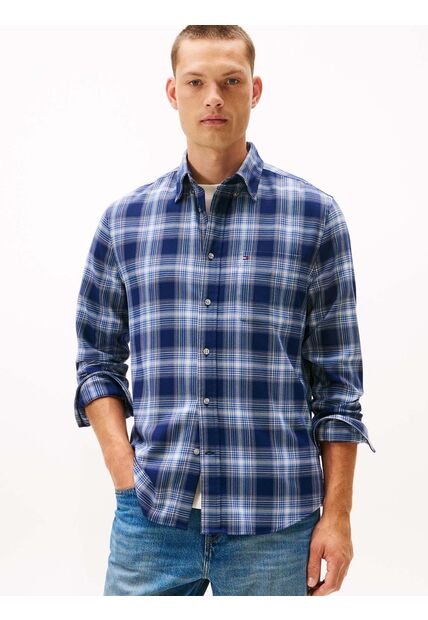 Camisa Azul Oscuro Regular De Sarga Con Cuadros Tommy Hilfiger