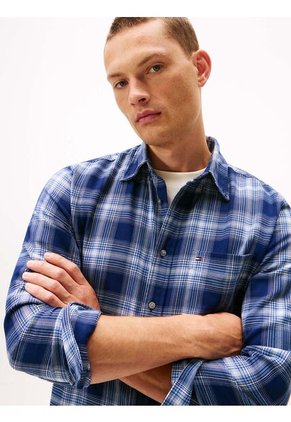 Camisa Azul Oscuro Regular De Sarga Con Cuadros Tommy Hilfiger