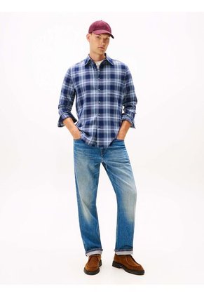 Camisa Azul Oscuro Regular De Sarga Con Cuadros Tommy Hilfiger