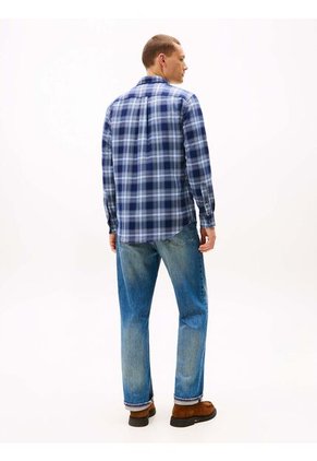 Camisa Azul Oscuro Regular De Sarga Con Cuadros Tommy Hilfiger