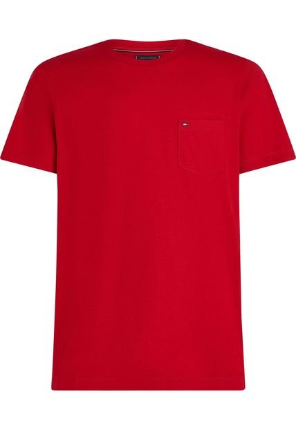 Camiseta Roja De Cuello Redondo Con Bolsillo Tommy Hilfiger