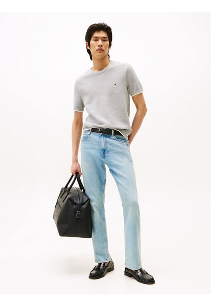 Camiseta Gris De Cuello Redondo Con Logo Tommy Hilfiger