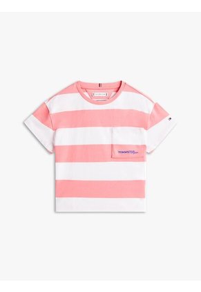 Camiseta Roja Essential Holgada De Rayas Con Logo Tommy Hilfiger