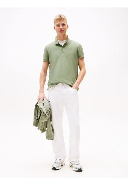 Polo Verde De Corte Slim Con Parche Con Logo Tommy Jeans