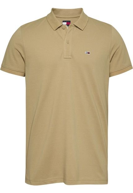 Polo Beige De Corte Slim Con Parche Con Logo Tommy Jeans