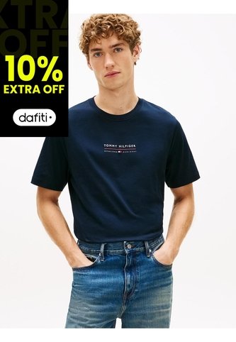 Camiseta Azul De Cuello Redondo Con Logo Tommy Hilfiger Tommy Hilfiger