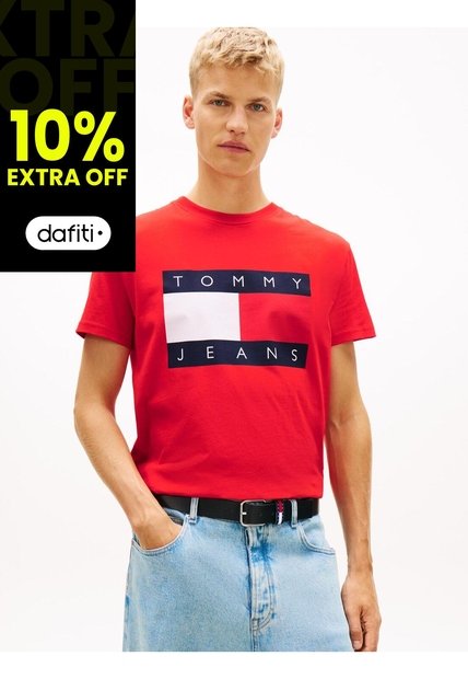 Camiseta Roja De Corte Regular Con Logo Estampado Tommy Jeans