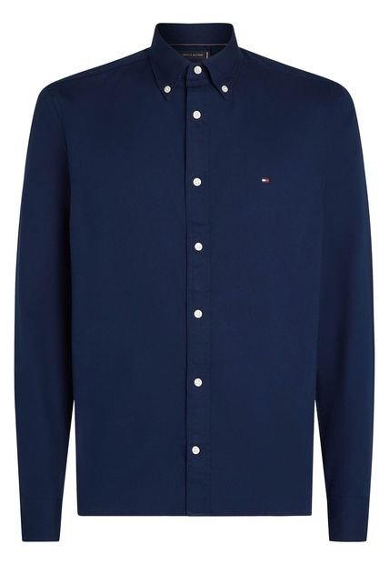 Camisa Azul TH Flex De Corte Slim Tommy Hilfiger
