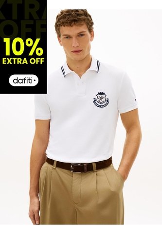 Polo Blanco De Corte Regular Con Escudo Tommy Hilfiger Tommy Hilfiger