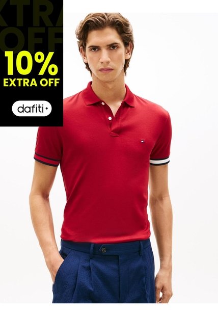 Polo Rojo Slim Con Manga Corta Tommy Hilfiger
