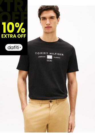 Camiseta Negra De Punto Con Logo Tommy Hilfiger Tommy Hilfiger