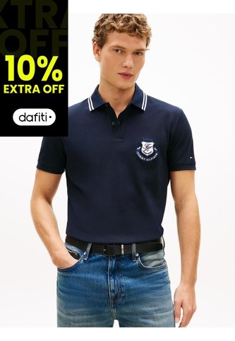 Polo Azul De Corte Regular Con Escudo Tommy Hilfiger Tommy Hilfiger