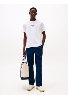 Camiseta Blanca De Cuello Redondo Con Logo Tommy Hilfiger