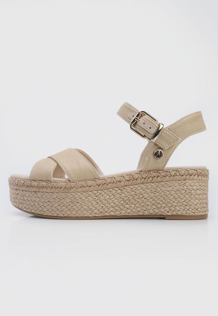 Sandalia Tacón Corrido Beige-Dorado Tommy Hilfiger Shiny Touches