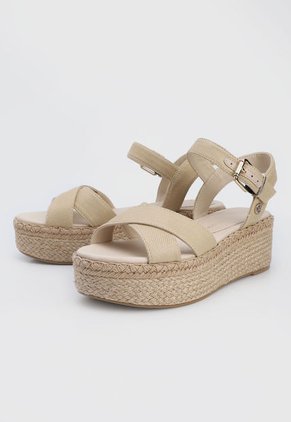 Sandalia Tacón Corrido Beige-Dorado Tommy Hilfiger Shiny Touches