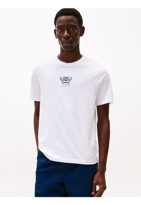 Camiseta Blanca De Cuello Redondo Con Logo Tommy Hilfiger