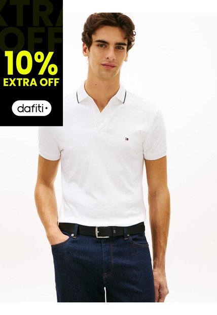 Polo Blanco Slim Con Acabado Tipped Tommy Hilfiger