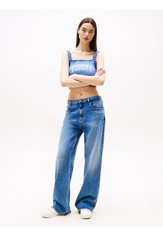 Crop Top Azul Varsity Fruncido De Corte Slim Tommy Hilfiger