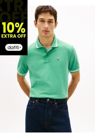 Polo Verde De Corte Regular Ribeteado Con Logo Tommy Jeans Tommy Hilfiger