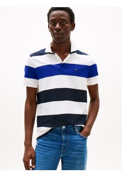 Polo Gris Con Diseño Color Block Y Rayas De Corte Regular Tommy Hilfiger