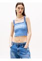 Crop Top Azul Varsity Fruncido De Corte Slim de Tommy Hilfiger