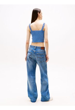 Crop Top Azul Varsity Fruncido De Corte Slim
