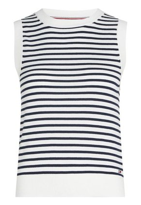Chaleco Blanco De Rayas Azules Con Logo Tommy Hilfiger