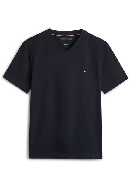 Camiseta Azul De Cuello En V Tommy Hilfiger