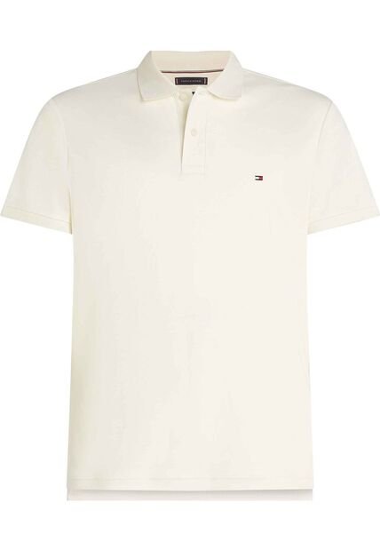 Polo Blanco De Punto Interlock De Corte Regular Tommy Hilfiger