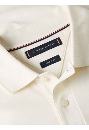 Polo Blanco De Punto Interlock De Corte Regular Tommy Hilfiger