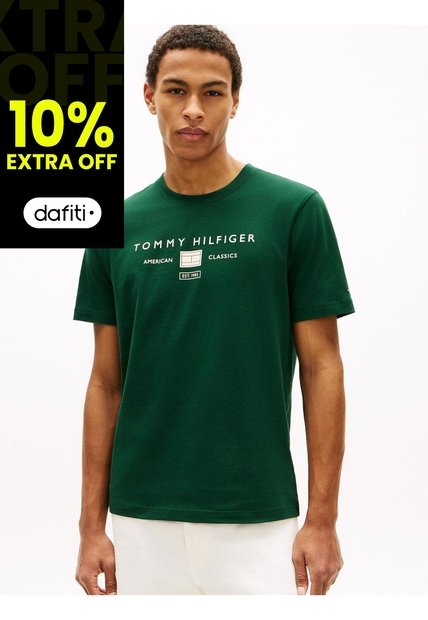 Camiseta Verde De Punto Con Logo Tommy Hilfiger