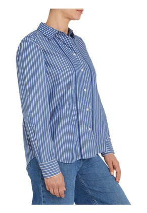 Camisa A Rayas De Corte Regular Mujer Azul Tommy Hilfiger