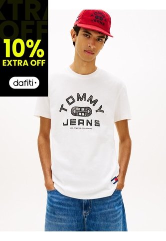 Camiseta Blanca De Punto Con Cuello Redondo Tommy Jeans Tommy Hilfiger