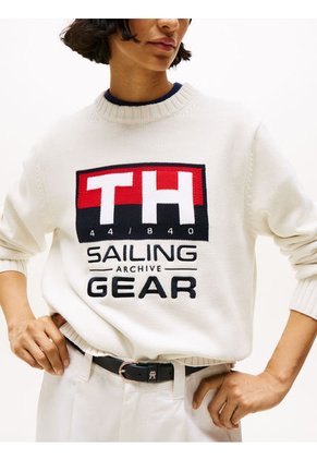 Saco Blanco Hilfiger Elástico Con Logo En Intarsia Tommy Hilfiger