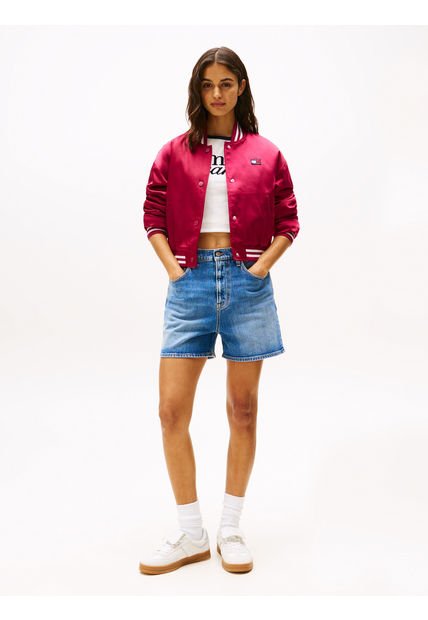 Chaqueta Azul Bomber De Satén Con Parche Tommy Jeans