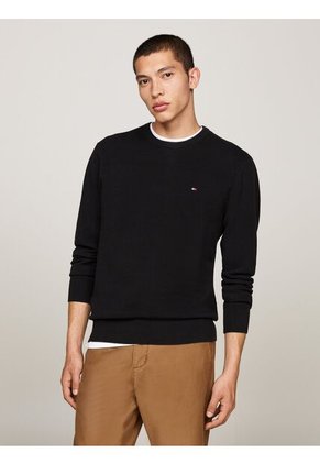 Saco Negro De Punto Texturizado Y Cuello Redondo Tommy Hilfiger