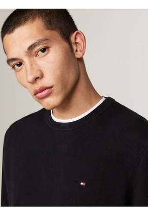 Saco Negro De Punto Texturizado Y Cuello Redondo Tommy Hilfiger