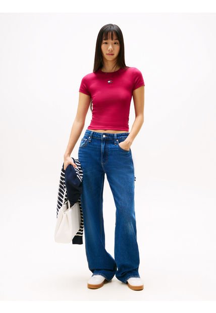Camiseta Vinotinto De Corte Slim Con Parche Tommy Jeans