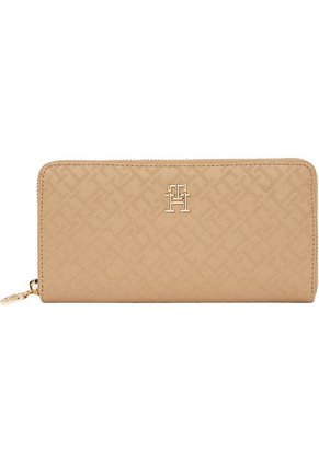 Billetera Beige Con Monogramas TH Y Cremallera Tommy Hilfiger