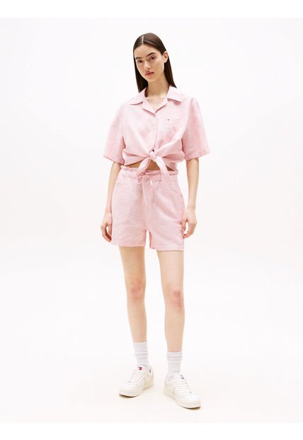 Camisa Rosada Cropped De Manga Corta Y Corte Amplio Tommy Jeans