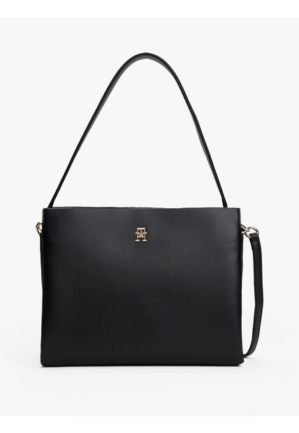 Bolso Negro Satchel Granulado Con Correa Cruzada Tommy Hilfiger