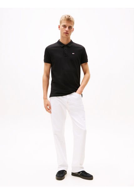 Polo Negro De Corte Slim Con Parche Con Logo Tommy Jeans