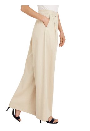 Pantalón De Pernera Ancha Con Pinzas Mujer Beige Tommy Hilfiger